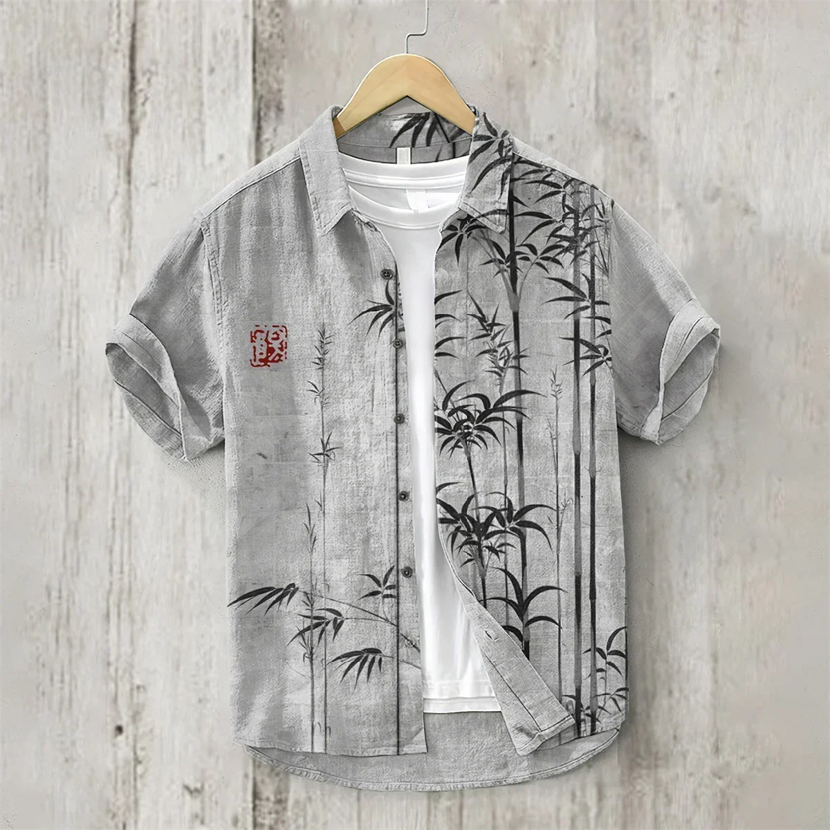 Sunrise Bamboo 3D Printed Short Sleeved Shirt, Flax Collar, Bamboo Joint Cotton, Loose and Comfortable Hawaiian Shirt