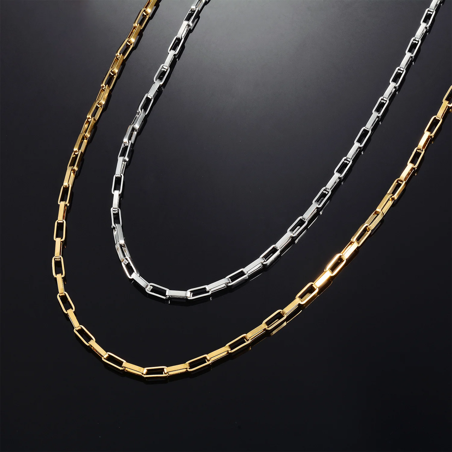 Modische Titan-Halsketten, kein Verblassen, Edelstahl, lange Kastenkette 2/2,5/3mm, massiver Metallschmuck, Geschenk – Detail 3