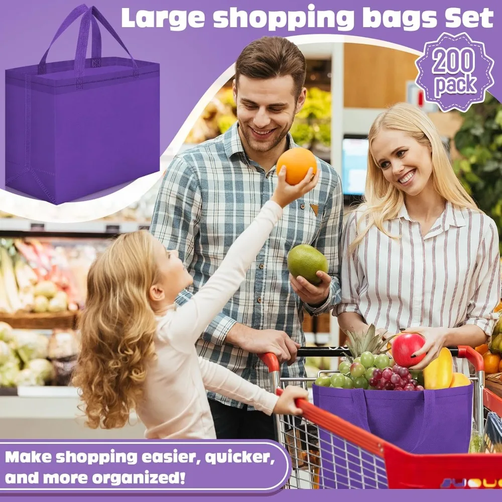 Large Foldable Non-Woven Grocery Bags with Handles, Portable Tote for Bulk Shopping, 12.6 x 11.8 x 6.3 Inch, Reusable and Eco-Fr