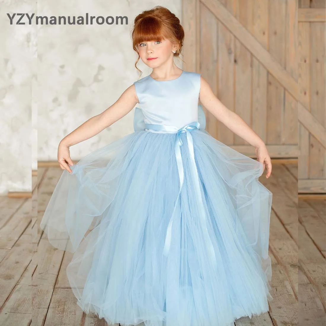 YZYmanualroom Elegant Tulle Flower Girl Dresses Junior Bridesmaid Dress Christmas Sparkly Kids For Wedding Pageant Gowns Ivory