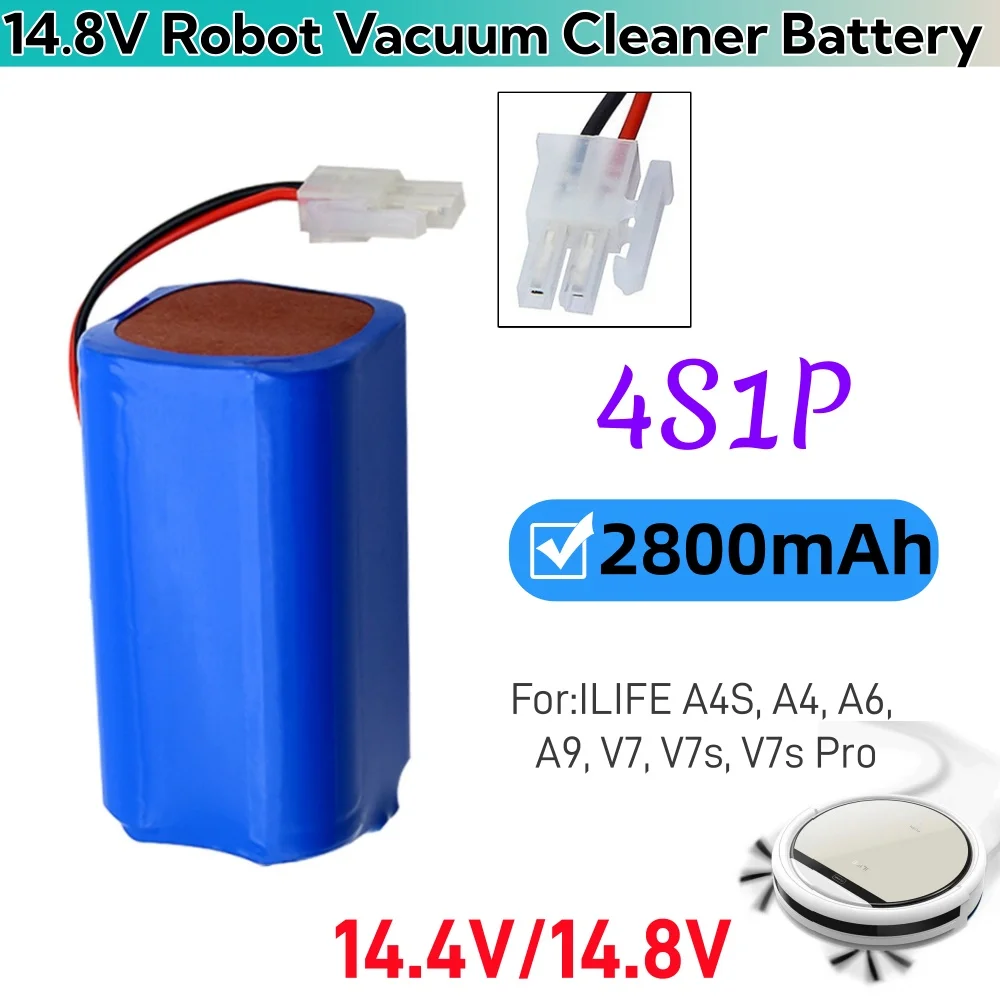 

14.8V For ILIFE A4 A4s V7 A6 V7s Plus Robot Vacuum Cleaner ILife 4S1P real Capacity 2600mAh Li-Ion