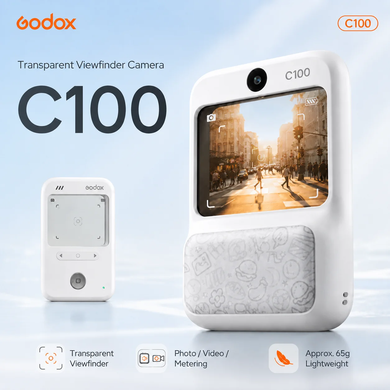 Godox C100 透明ビューファインダーカメラ ミニポータブルCCDレトロカメラ 128GB拡張ストレージ 撮影用フィルムVlogビデオギフト