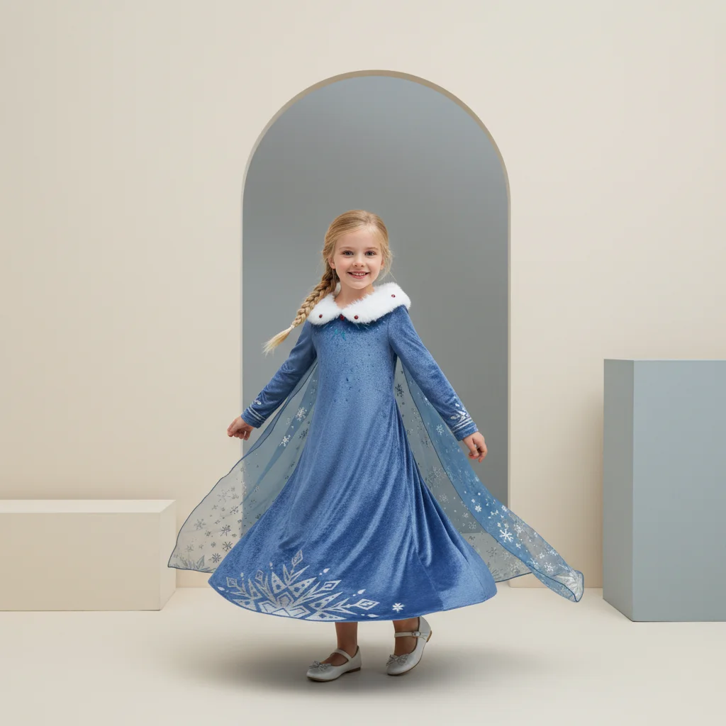 Adorable Snow Queen Dress with Soft Faux Fur Trim and Sheer Cape Magical Outfit for Little Girls Who Love Enchanting Stories