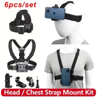 Kit de cámara de acción 6 en 1, correa para la cabeza del teléfono móvil, soporte de correa para el pecho ajustable para GoPro Hero 13 12 11 10 9 DJI OSMO SJCAM Phone