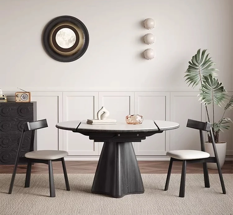 French vintage telescopic slate dining table variable round table square and round dual-purpose solid wood dining table