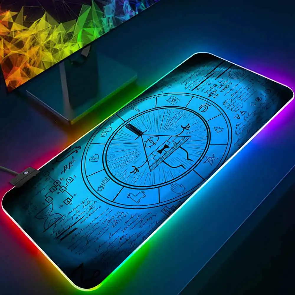 Funny Anime Bill Ciphers RGB Pc Gamer Keyboard Mouse Pad Mousepad LED Glowing Mouse Mats Rubber Gaming Computer Mausepad