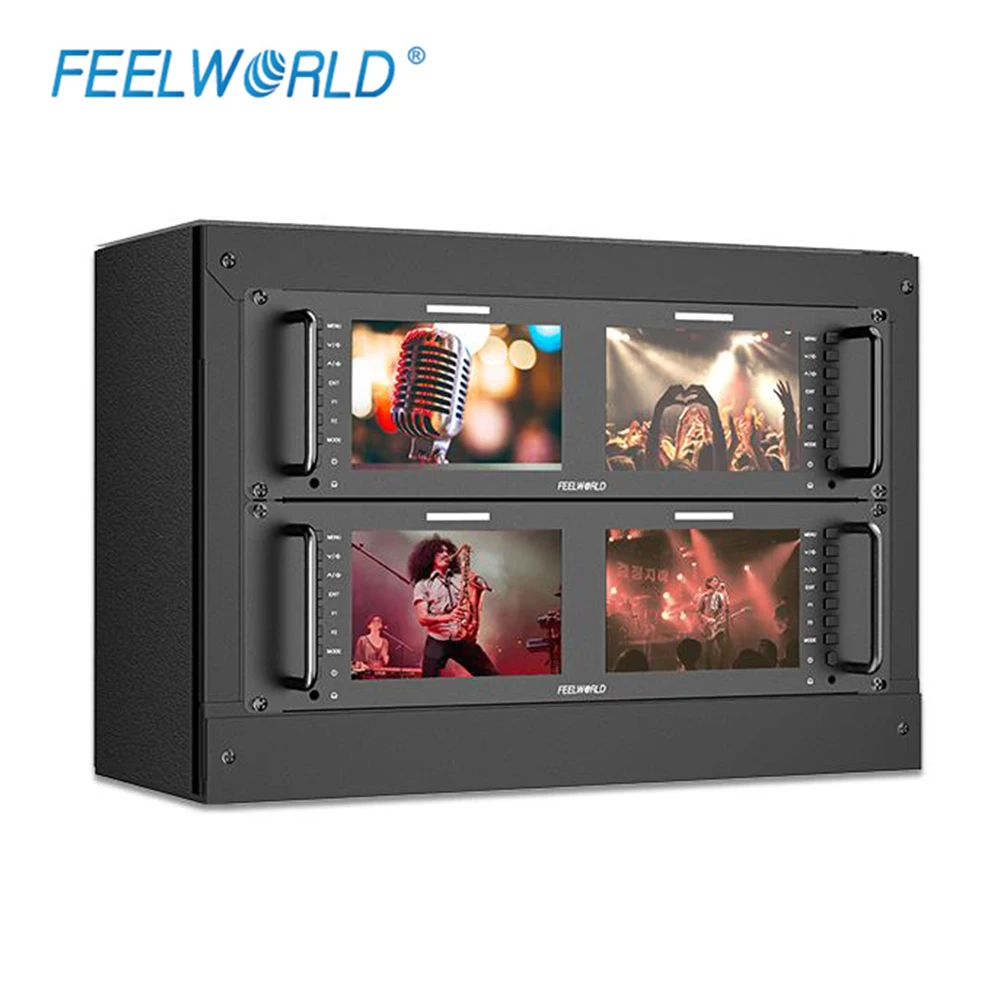 FEELWORLD D71 Plus Dual 7 Inch 1920x1200 3RU Broadcast Rack Mount Monitor with Waveform LUT IPS Video SDI HD Display