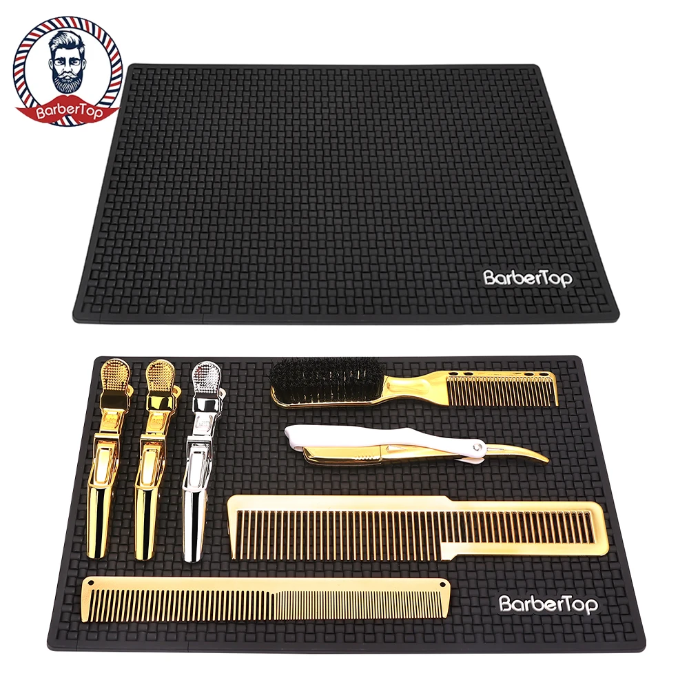 Black Anti-Skid Mini Hairdressing Tool Pad Non-Slip Station Mat for Clippers Scissors Trimmers Haircut Tools Storage Barbershop