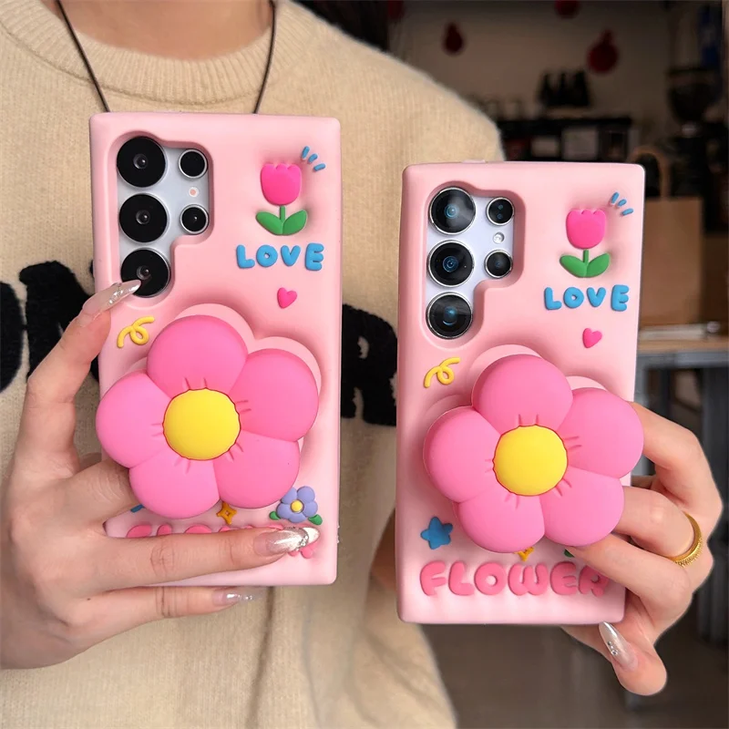 

Pink flower Silicone 3D Phone Case For Samsung galaxy A25 S24 Plus S22 S23 Ultra A36 A56 A26 A25 A15 A16 Girl Cute Patterns