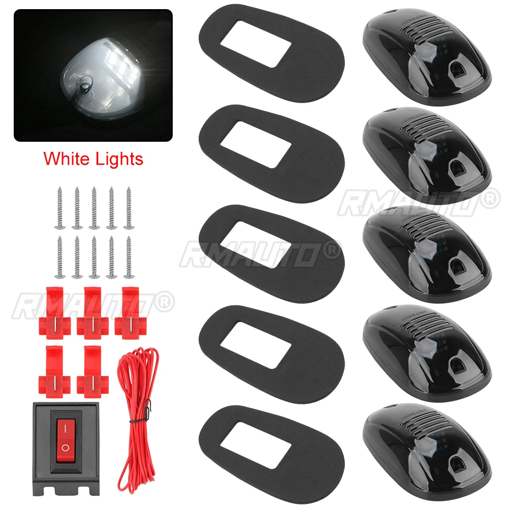 12LED 5Pcs Marker Lamps 12V/24V Car Cab Roof Running Light Marker Lights Roof Lamps Black Smoked Lens for Tundra F150 Dodge GMC