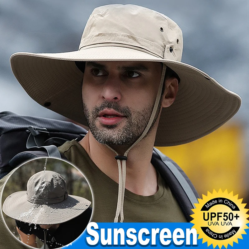 UV-proof Wide Brim Hat Summer Sunshade Fisherman Sunscreen Outdoor Fishing Waterproof Quick Drying Breathable Umbrella Cap Men