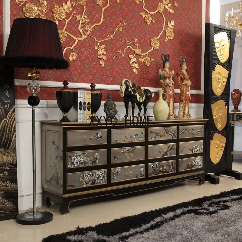 Multi-Drawer Cabinet Vintage Upscale 12 Chest of Drawers Storage Cabinet