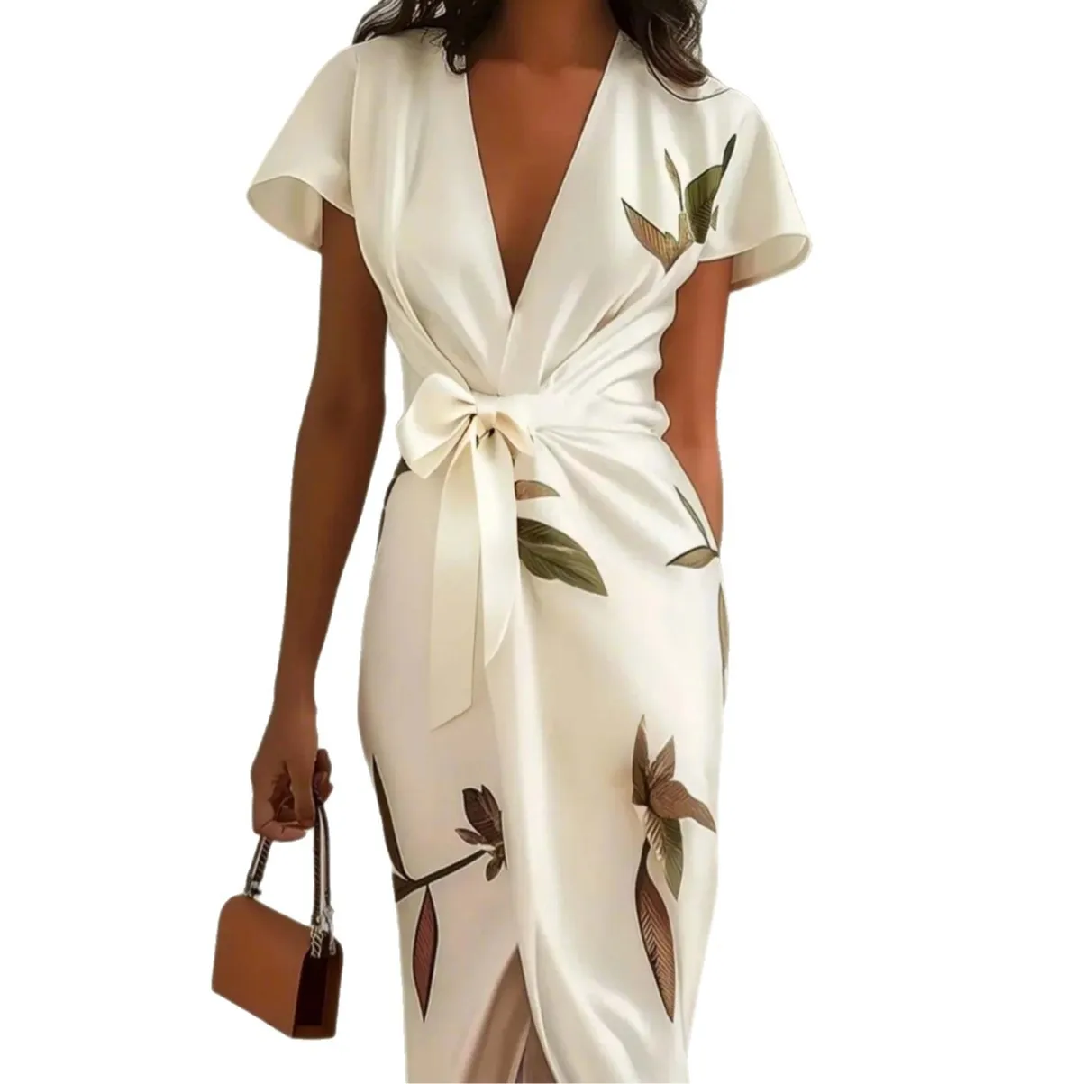 Printed Single Gown with High Waist Streetwear Dress Summer Edgy Street Fairy Dress Sleeveless V Neck Pullover for Women