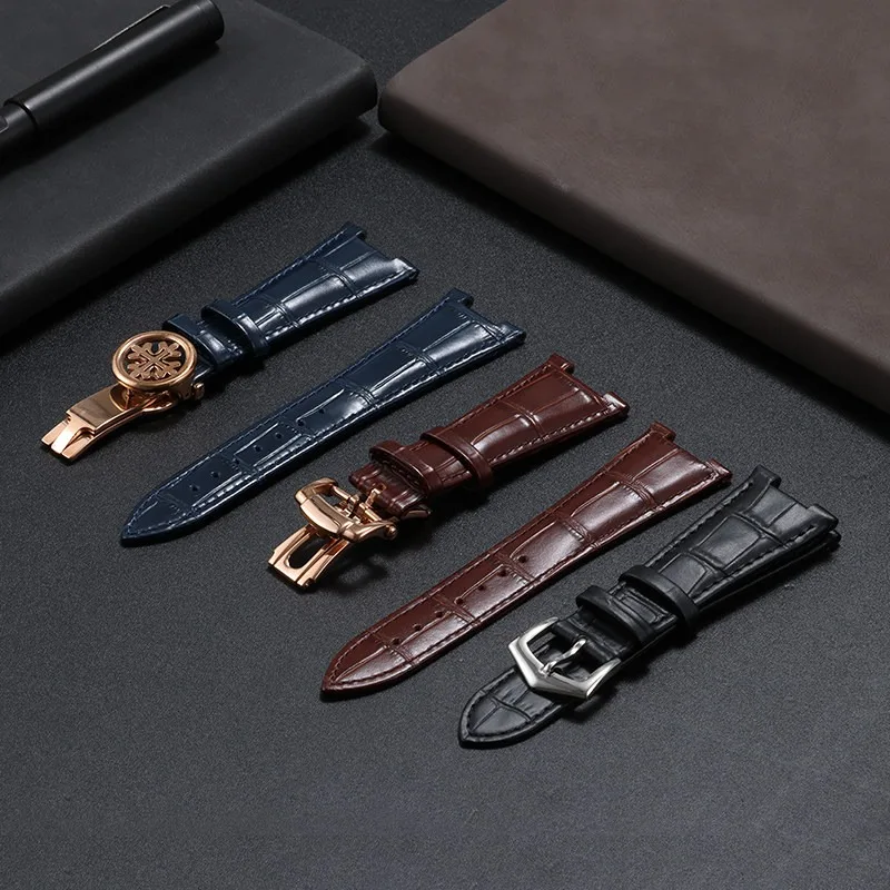 25*13mm black blue brown Notch Genuine Cow Leather Watch Strap for Patek Philippe Nautilus 5711 5712G Men Replacement Watch Band