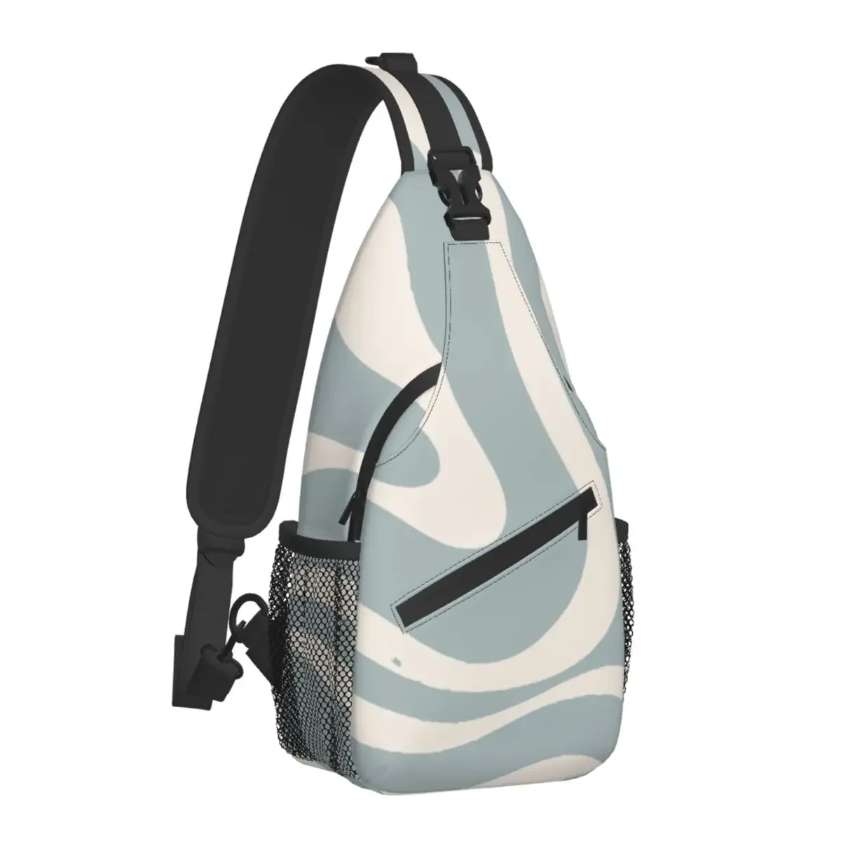 Liquid In Cream Light Blue-Grey Crossbody Chest Bags Swirl Pattern Pockets Travel Pack Messenger Sports Teens Shoulder Bag