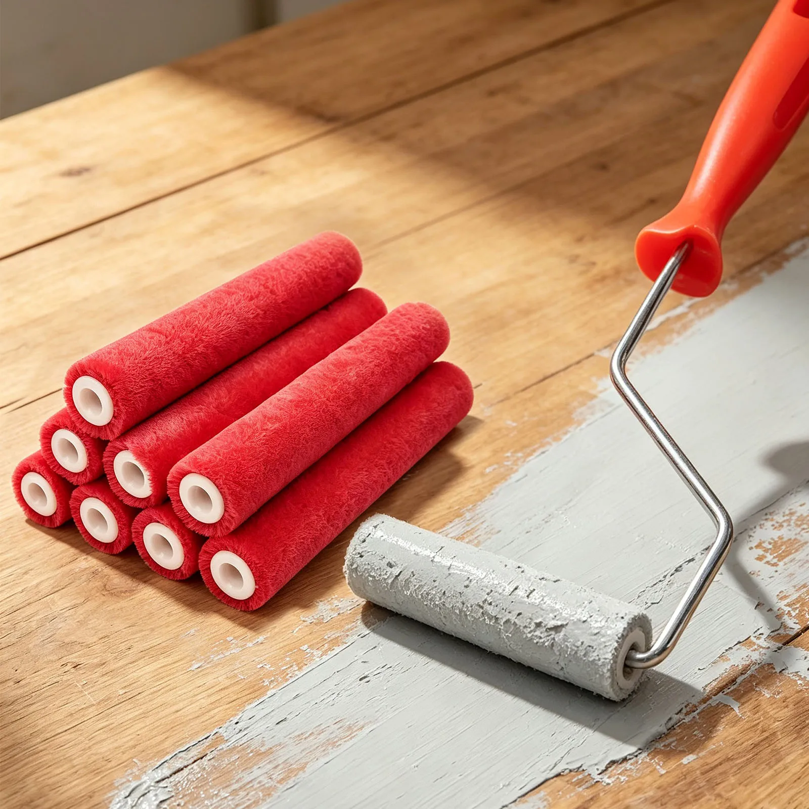 8Pcs 6 Inch Paint Roller Brush with Roller Frame Mohair Paint Roller Covers Reusable Short Nap Coverage Walls Cabinets Furniture