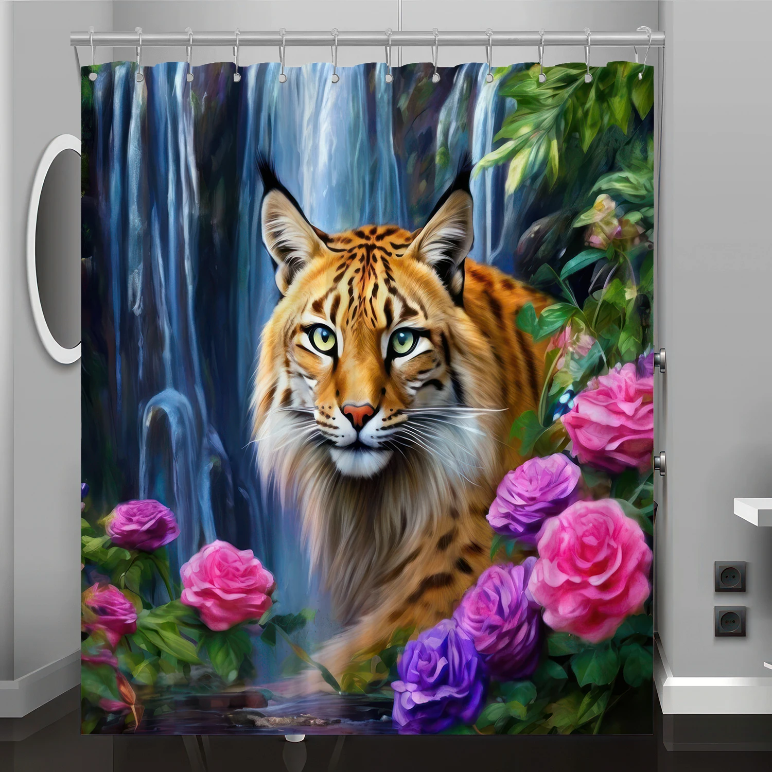 

Forest leopard pattern digital print shower curtain