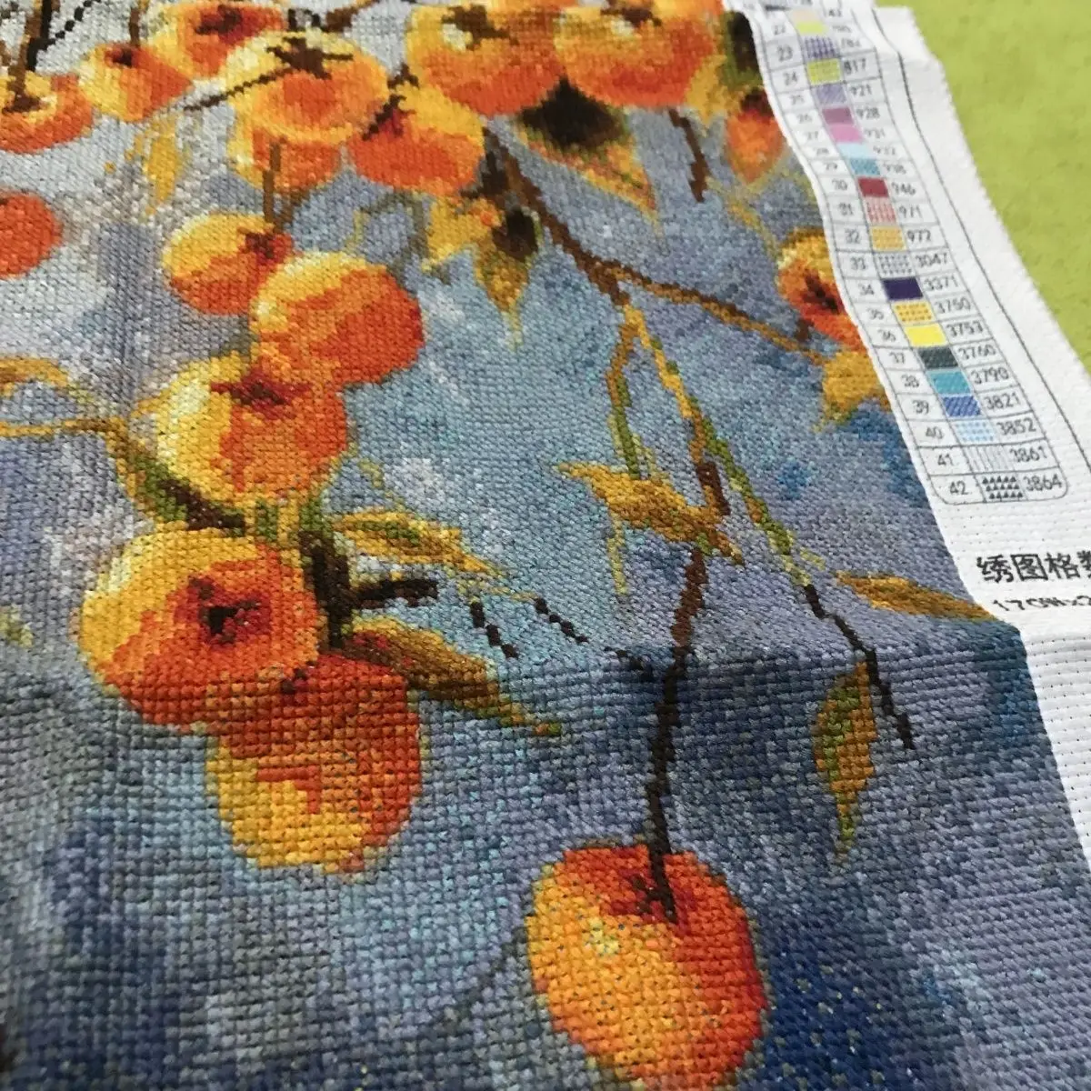 [finished productHand embroidered cross stitch, finished product, everything goes smoothly, persimmon full embroidery 56 * 78 cm