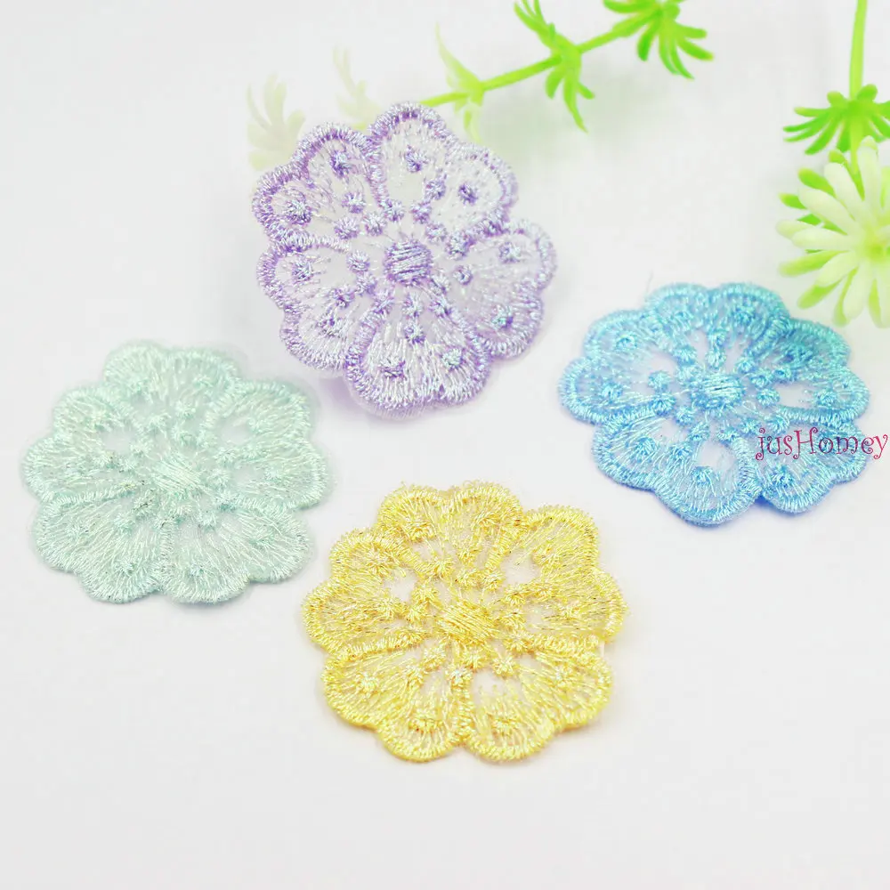 40PCS/lot Embroidery Lace Five Petals Flower Appliques 4.3cm Translucent Single layer for Party Decor,Garment Embellishment