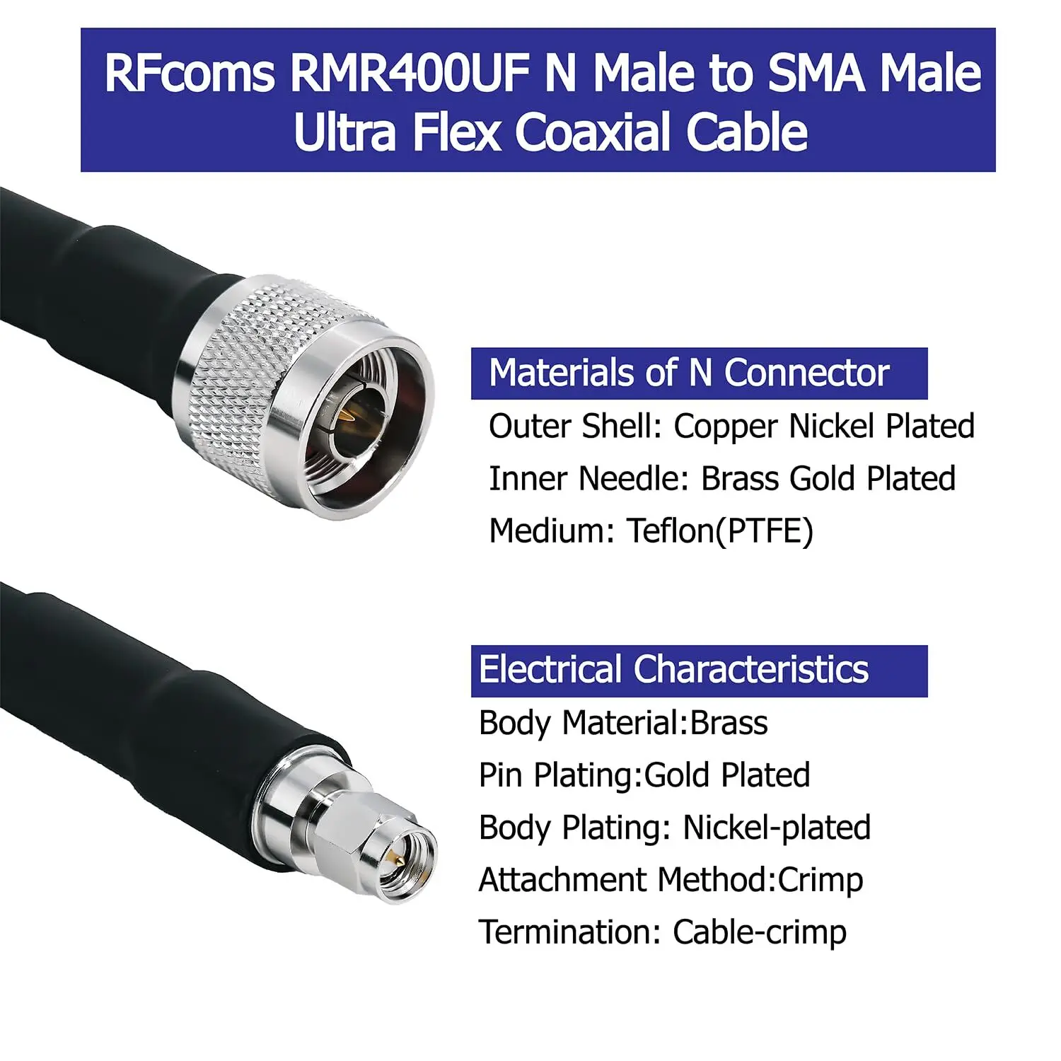 RFCOMS-400 cavo coassiale Ultra Flex a bassa perdita LMR400UF cavi equivalenti 50 ohm N maschio a connettori crimpati maschio SMA Ultraflex