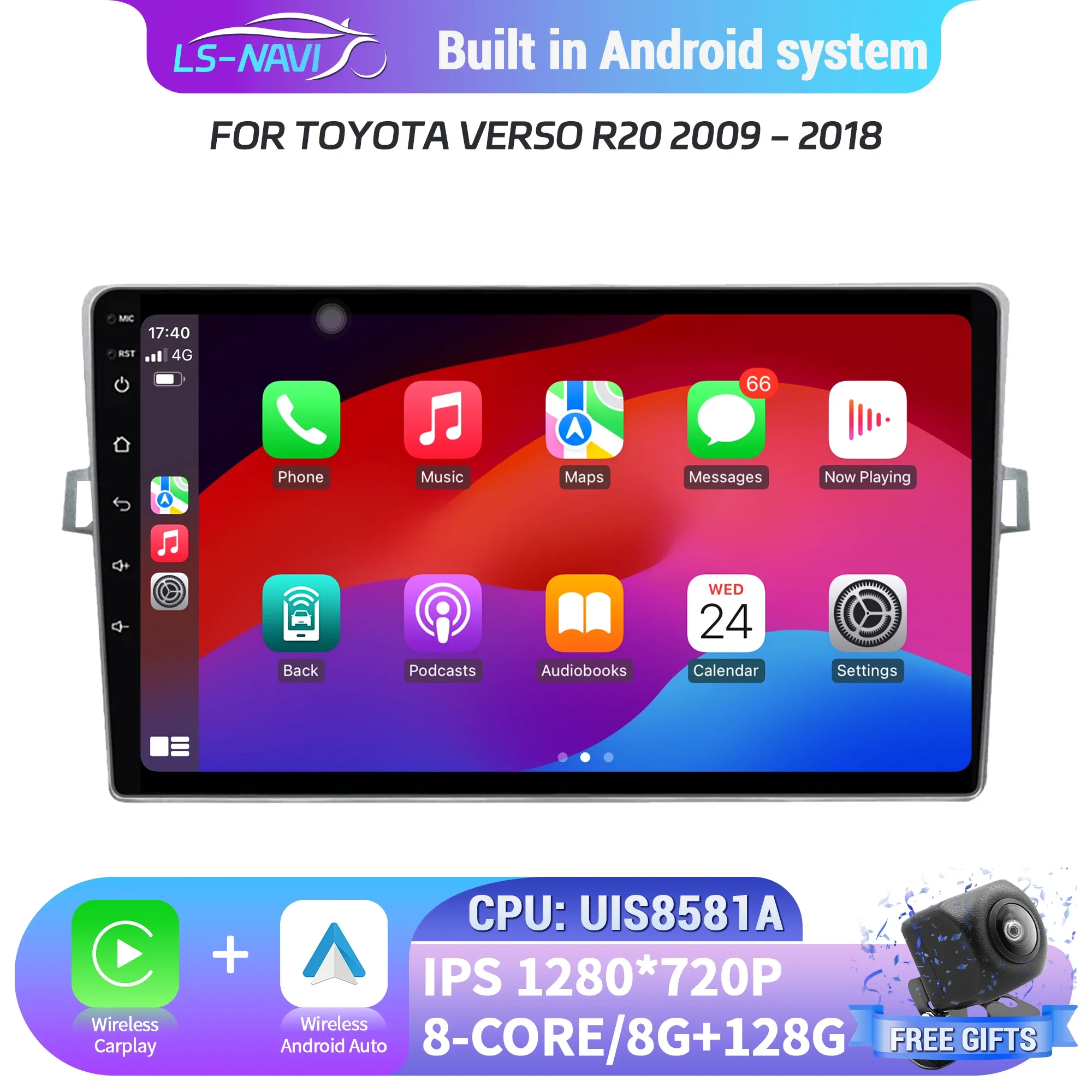 

For Toyota Verso R20 2009-2018 Android 14 4G GPS Navigation Wireless Bluetooth CarPlay Multimedia Touch Screen Head Unit Stereo