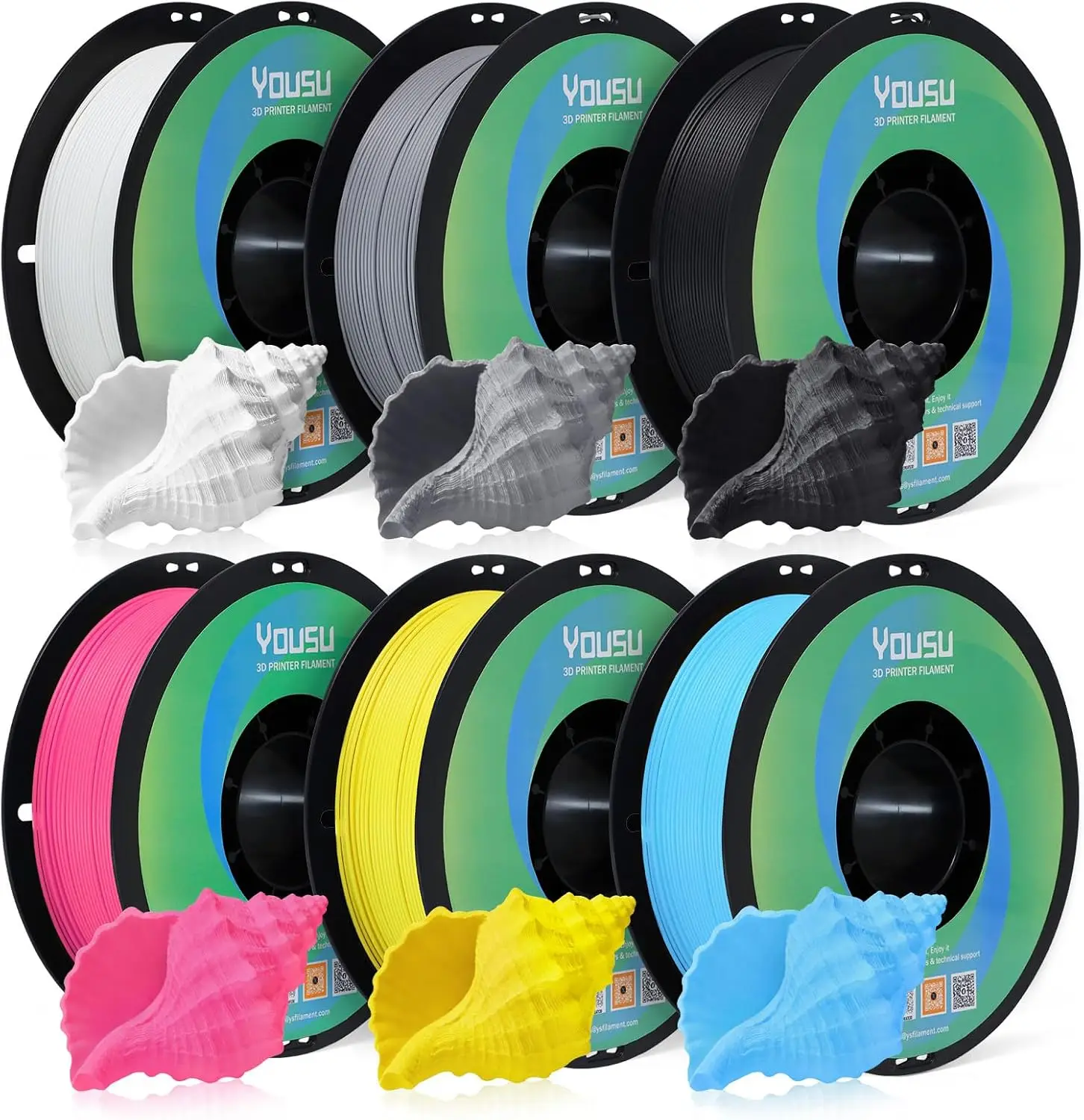 

Matte PLA Filament 1.75mm Bundle 1KG*6 13.2lbs Dimensional Accuracy +/- 0.02mm 6 Colors Plastic Spool for Most FDM 3D Printers