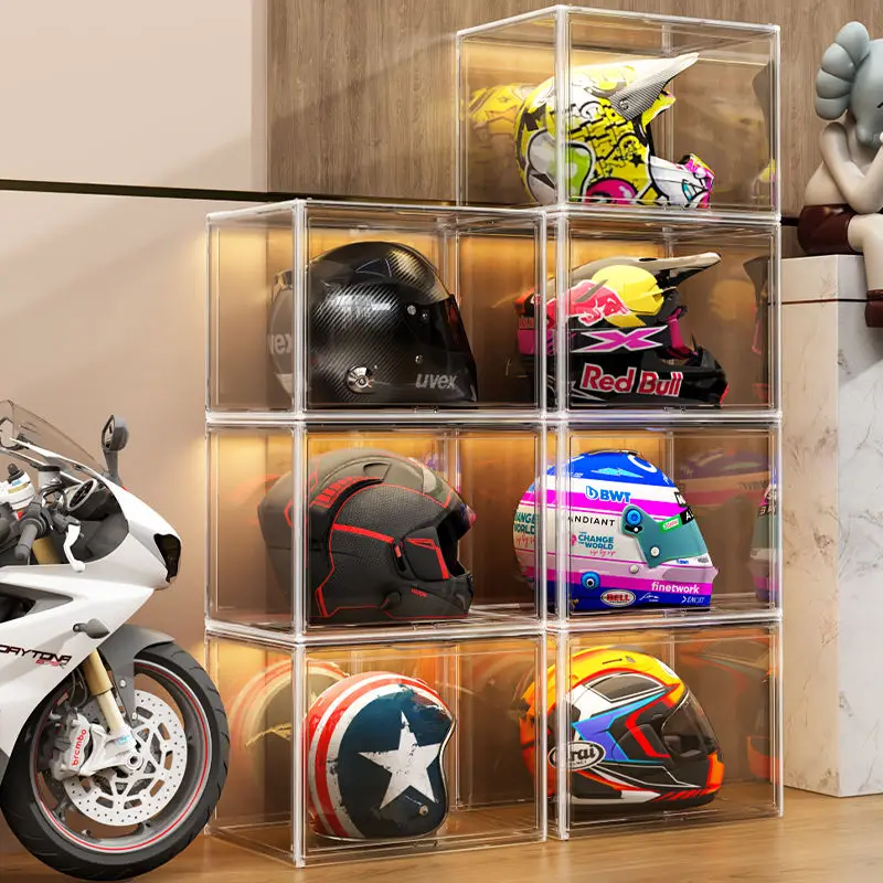 Acrylic Transparent Display Cabinet Helmet Storage Boxes Showcase for Motorcycle Helmet Dustproof Large Helmet Rack Shelves