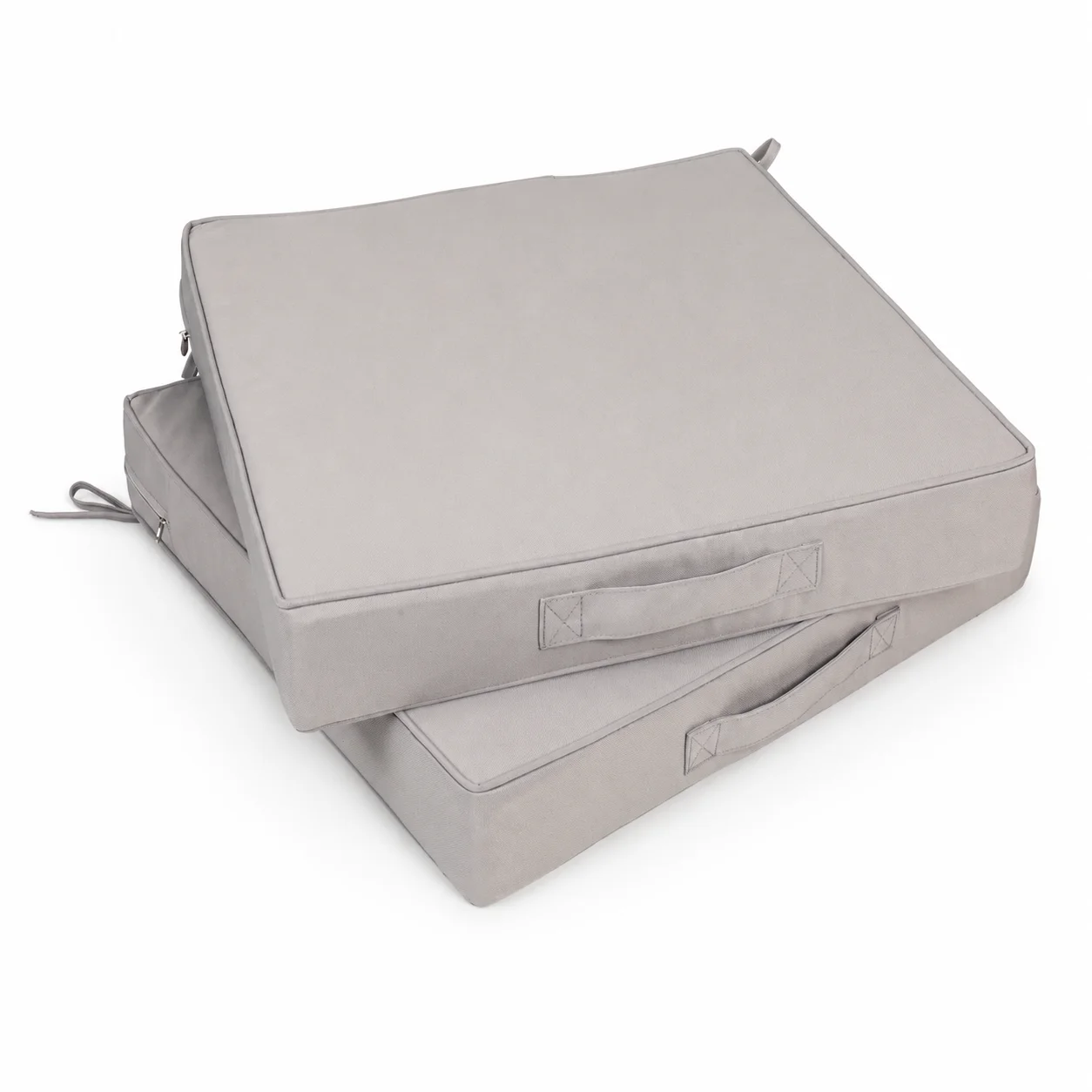 2-Piece Outdoor Chair Cushions, 19 X 19 X 3 in or 22 X 22 X 3 in, Waterproof Olefin Patio Seat Cushion Set with High-Density Foam, Double Piping, Removable C-Shaped Zippered Covers, Corner Ties and Carry Handles for Dining Chairs