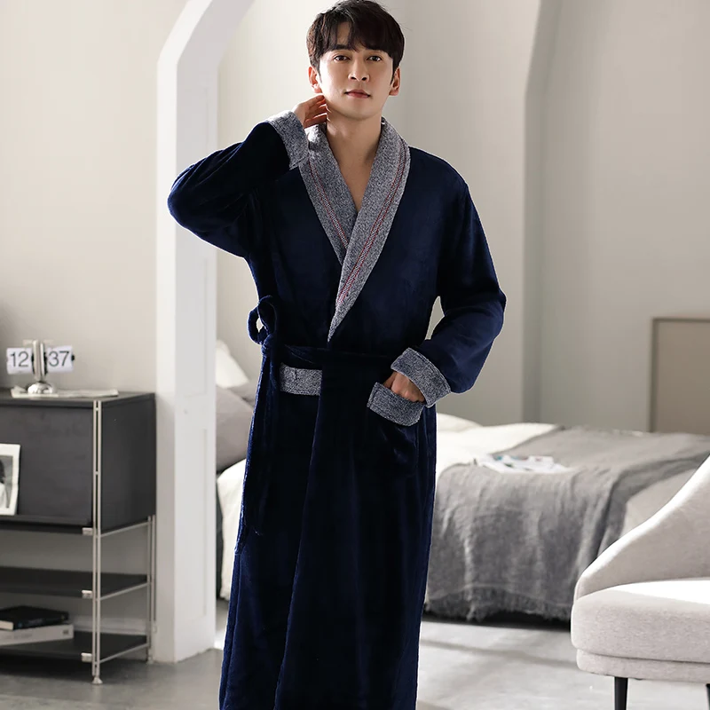 High Quality Men Bath Robe Warm Flannel Coral Fleece Bathrobe Male Dressing Gown Pijamas Hombre