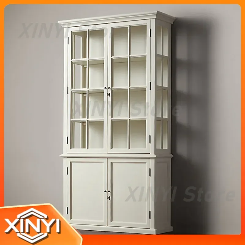 American Solid Wood Double Door Bookcase for Dining Room Side Cabinet for Villa Model Room Storage Cabinet for Living Room