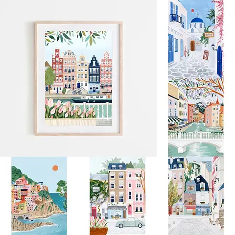 Travel Cities Poster Print Amsterdam Seville London Paris Canvas Painting Wall Art Picture Nordic Style Bedroom Home Decor
