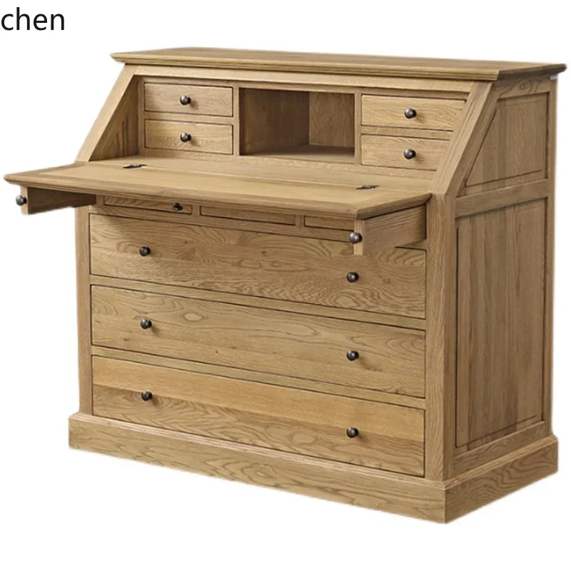 CZ solid wood desk chest integrated combination bedroom flip cover writing table dressing table multi-functional storage