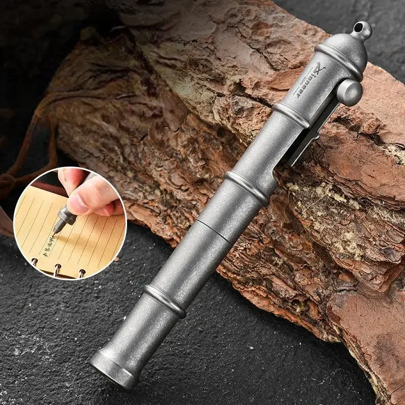 FEGVE Titanium Ballpoint Pen Bolt Action Signature Writing Pocket Pen EDC Outdoor Gift