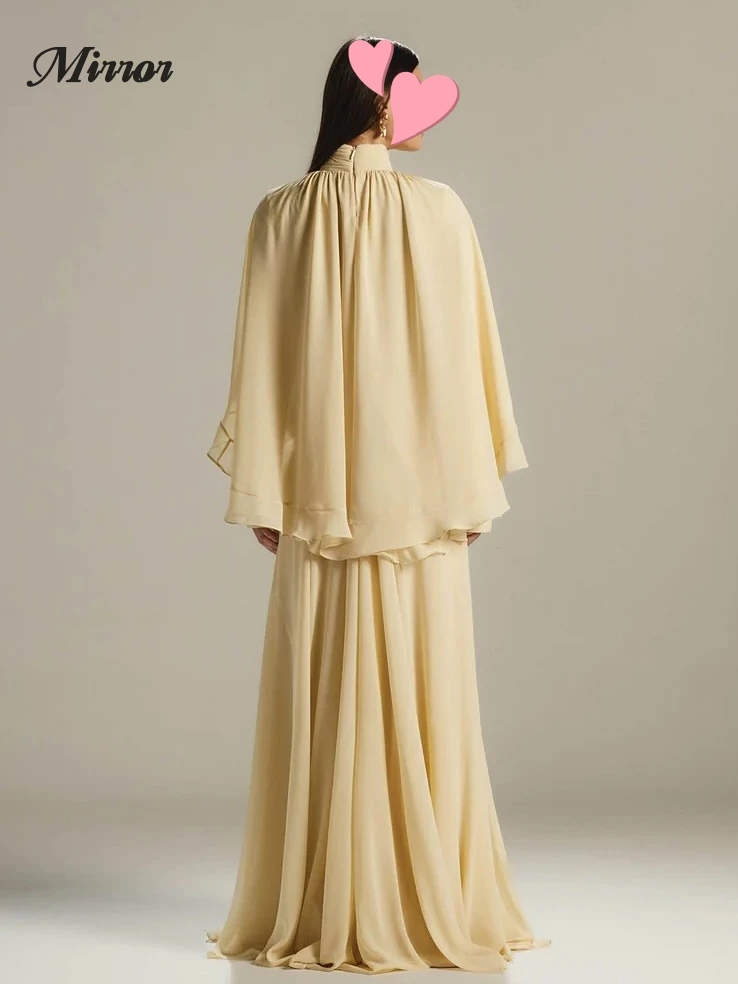 Mirror Dress Elegant Vintage Sweet Simple Beige Chiffon Cape A-Line Customize Formal Occasion Prom Dress Evening Party Gowns