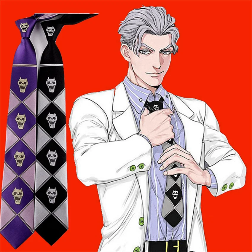 Anime JoJo Tie Kira Yoshikage Halloween Cosplay Costume Accessories KILLER QUEEN Skull Heavens Door Necktie