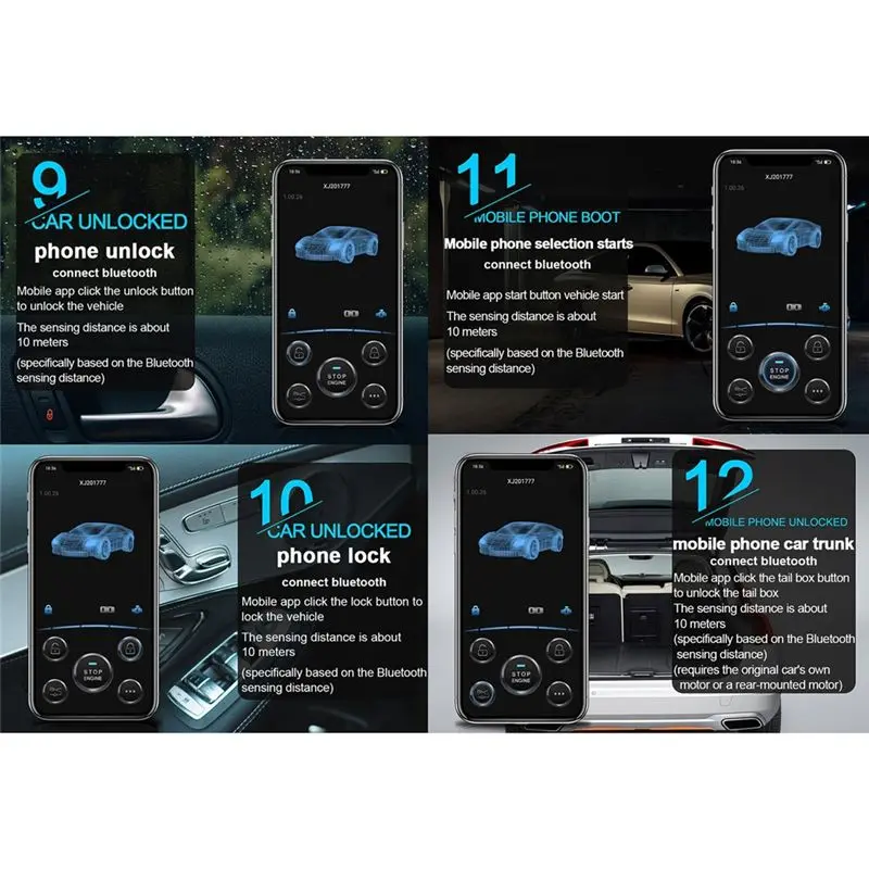 ABPA-Car Remote Start Stop Kit Bluetooth Mobile Phone APP Control Engine Ignition Open Trunk PKE Keyless Entry Car Alarm