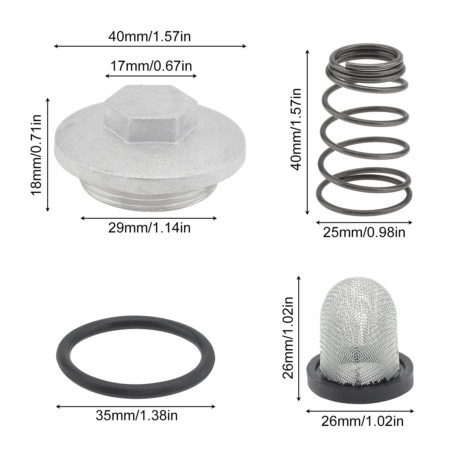 GY6 50cc 125cc 150cc Oil Drain Plug Bolt for QMB139 152QMI Engine with Sealing Ring, Spring, Oil Filter, Oil Pan Drain Plug Kit