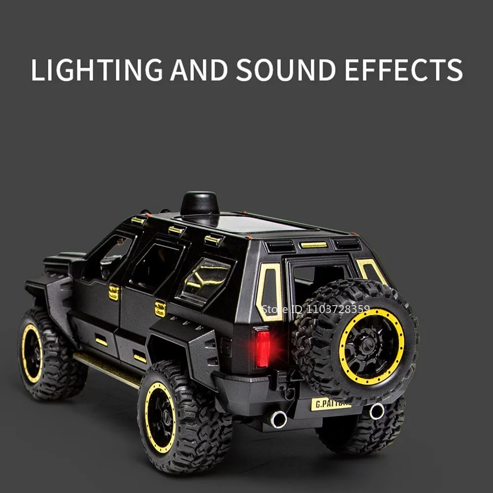 1:24 Terreinwagen Miniatuur Model Speelgoed Legering Diecast Politieauto Geluid Licht Deuren Geopend Trek Rubberen Banden Kinderen Geschenken