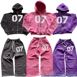 Harajuku y2k tops zip up hoodies women digital drawstring casual pants suits for men print sweatshirts tracksuit mens clothes