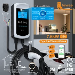 Fey123-Chargeur EV avec historique de charge, équilibrage de charge dynamique, boîtier mural EVSE triphasé, écran 4.3 
