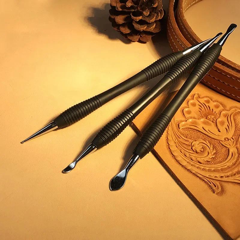 1Pc Leather Modeling Carving Tools Rubber Handle Modeling Point Stylus Spoon Leather Embossing Tool