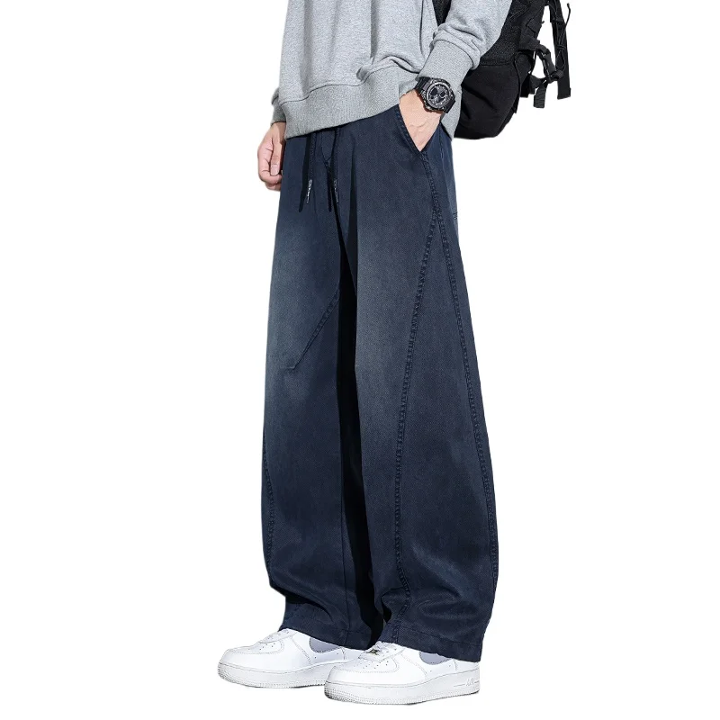 

2024, весенние новые повседневные модные прямые свободные мужские джинсы с эластичной резинкой на талии, уличная одежда с дизайном драковой чешуи, мужские брюки