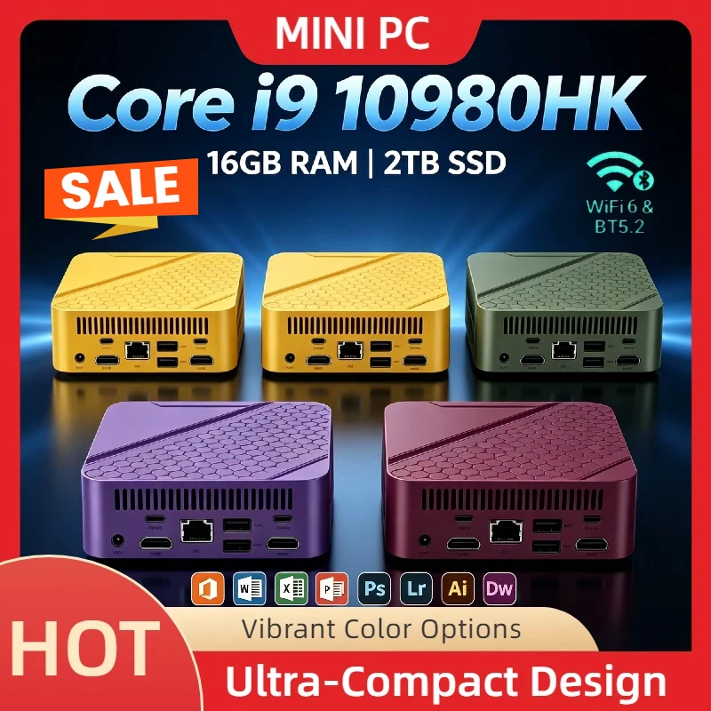Mini PC Intel Core I9 10980HK Windows 11 Small Pocket Cmputer 16GB RAM 1/2TB SSD WIFI6 BT5.2 4K Desktop PC Gaming Computer