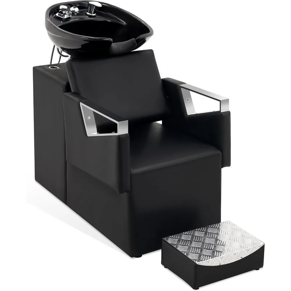 

Shampoo Barber Classic Chair, Adjustable Ceramic Shampoo Bowl Sink Chair Station for Spa Beauty Salon 9080 (Black)