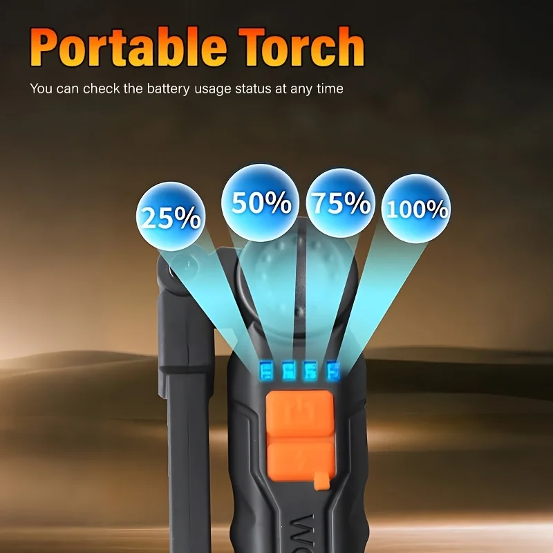Portable COB LED Flashlight USB Rechargeable Working Light Magnetic Lanterna Hanging Lamp with Built-in Battery Camping Torch