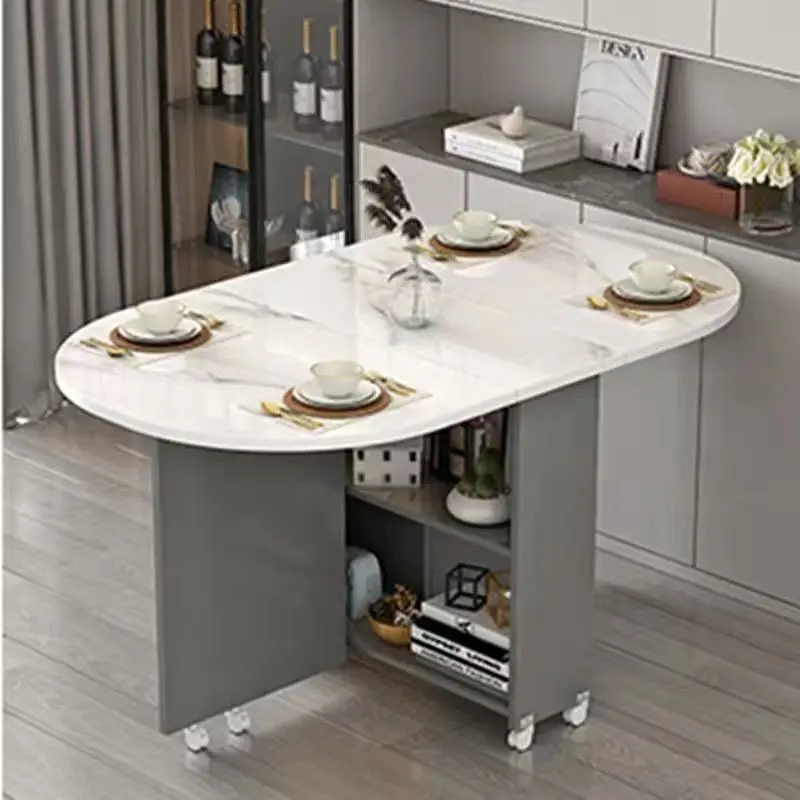 Folding dining table household small apartment movable pulley retractable rectangular simple multi-functional eating table