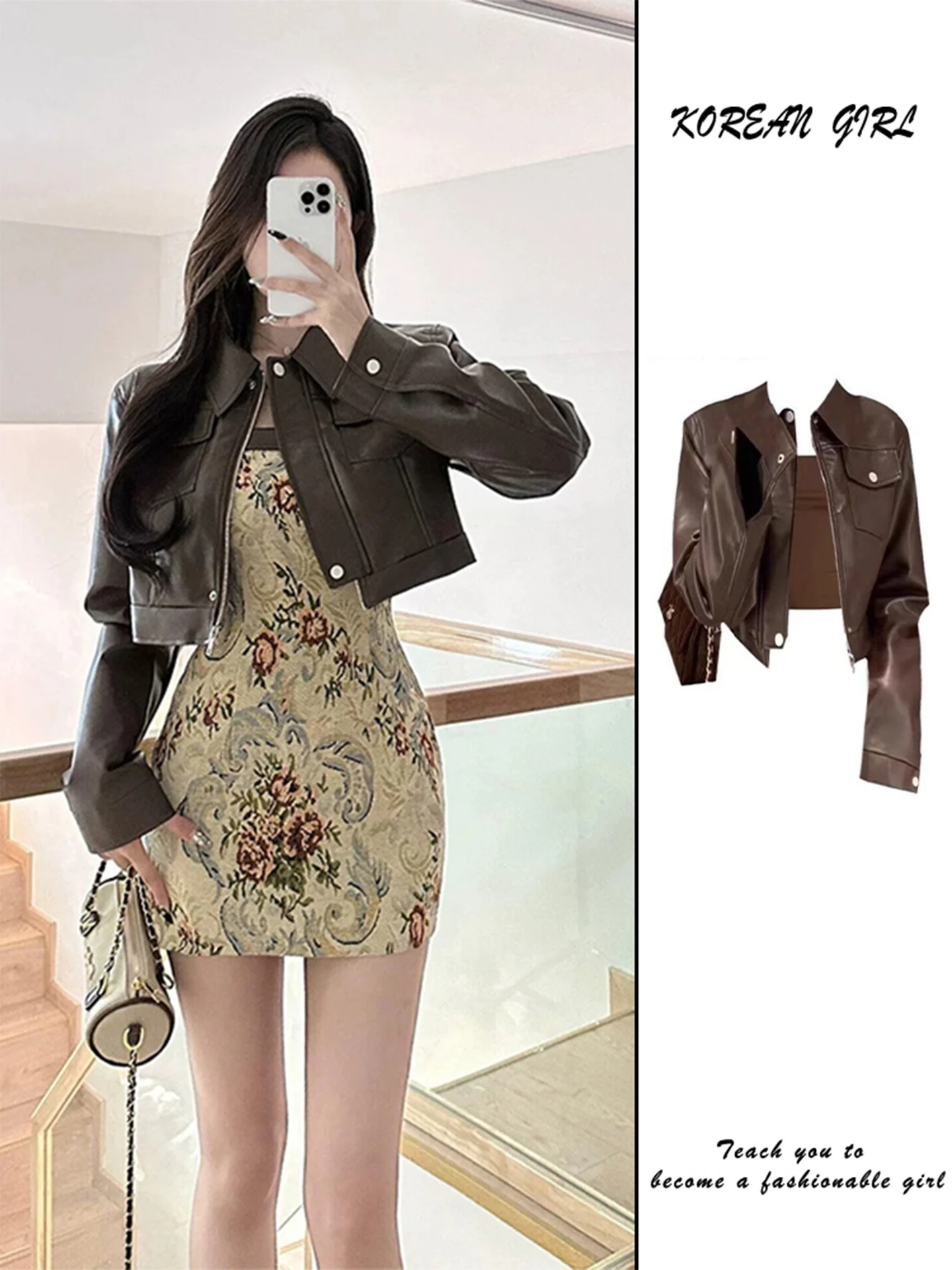 Burgundy Short PU Leather Jacket Women's 2026 Autumn Fashion Retro Style Motorcycle Jacket Small Size Streetwear