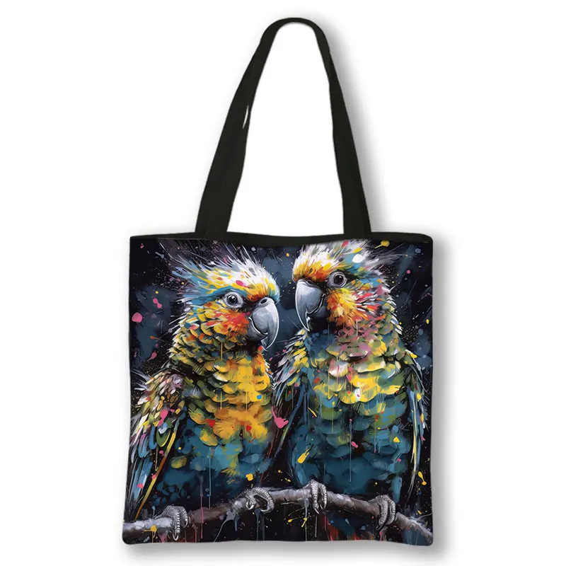 Animals Tiger Panda Fox Paintings Shoulder Bag Women Handbags  Causal Totes Bag  Eco Reuseable Large Capacity Shopping Bags Gift