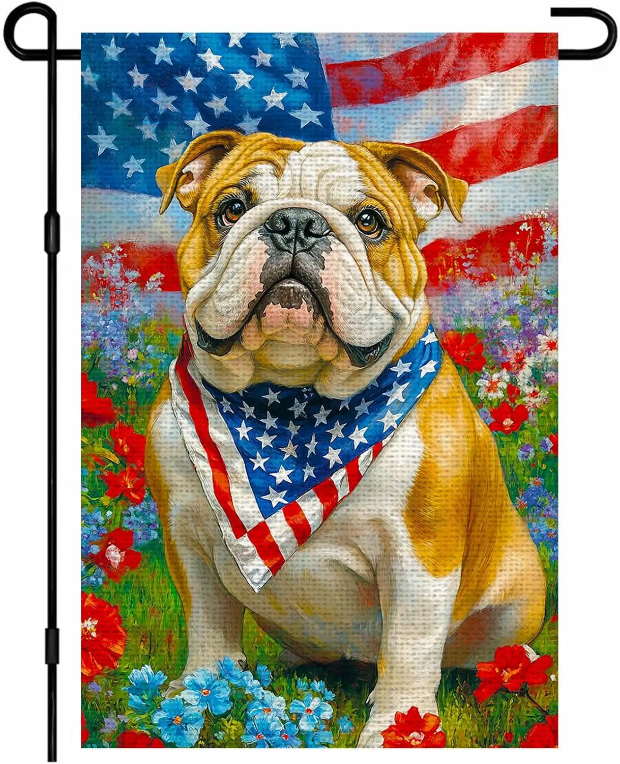 IVN 4th of July Bulldog Stars Bandana American Flag Flowers Garden Flag 12x18 Vertical Double Sided Memorial Day Independenc WWP
