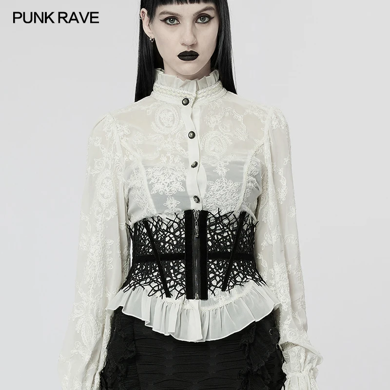 

PUNK RAVE Women's Gothic Withered Vine Shaped Creative Corset Can Adjust Velvet Webbing Party Club Slim Sexy Women Waist Corset
